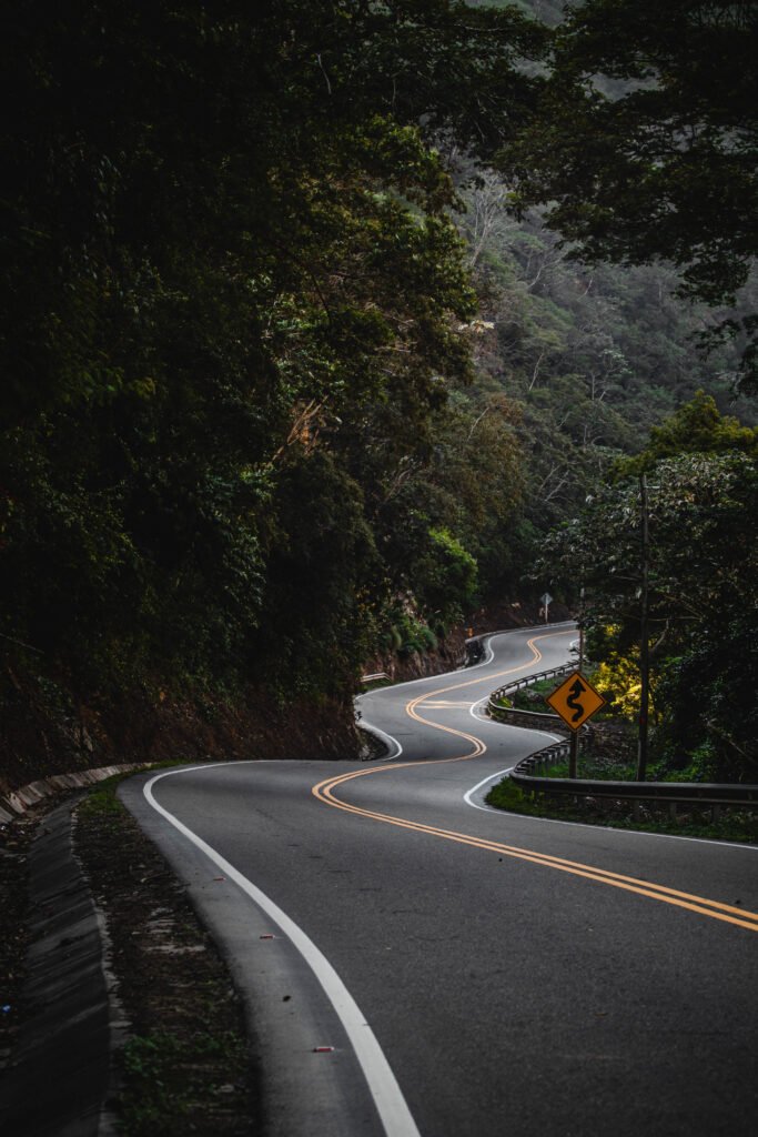 Vista de la carretera "La Viborita", con curvas pronunciadas rodeadas de árboles frondosos y naturaleza exuberante, en la ruta hacia los Valles Cruceños.